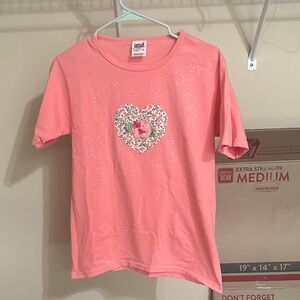 Anvil Coral Pink Girls' Heart Tee with Floral Patch